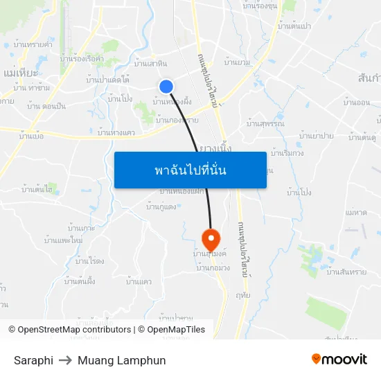 Saraphi to Muang Lamphun map