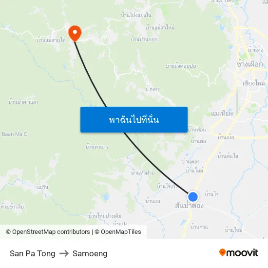 San Pa Tong to Samoeng map