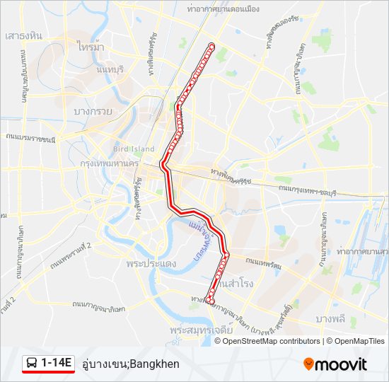 1-14E รถบัส แผนที่สายรถ