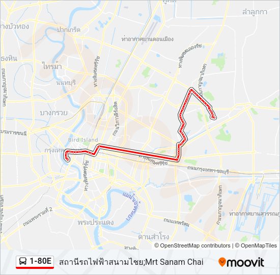 1-80E รถบัส แผนที่สายรถ