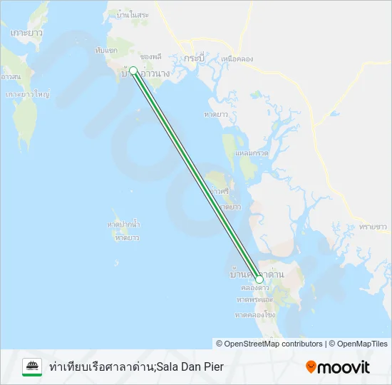 ท่าเรือหาดนพรัตน์ธาราฯ - เกาะพีพี - ศาลาด่าน - ภูเก็ต Ferry Line Map
