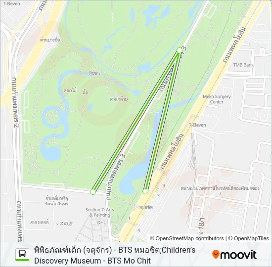 พิพิธภัณฑ์เด็ก (จตุจักร) - BTS หมอชิต Bus Line Map