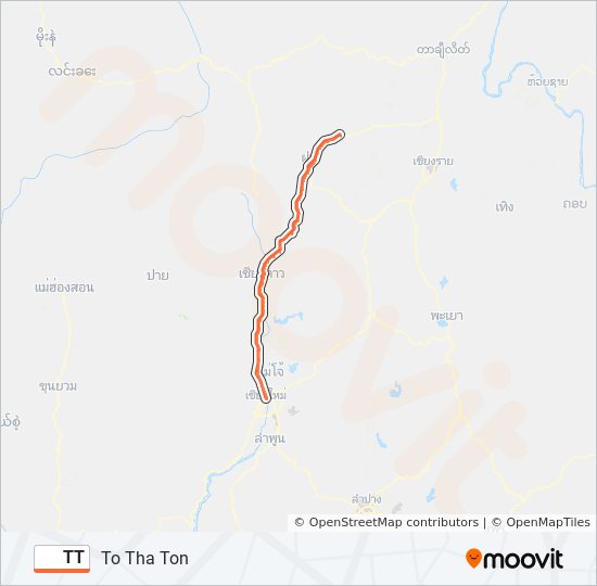 เส้นทางของสาย Tt: ตารางเดินรถ, ป้ายต่างๆและแผนที่ - To Tha Ton (อัปเดตแล้ว)