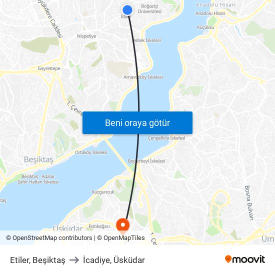 Etiler, Beşiktaş to İcadiye, Üsküdar map