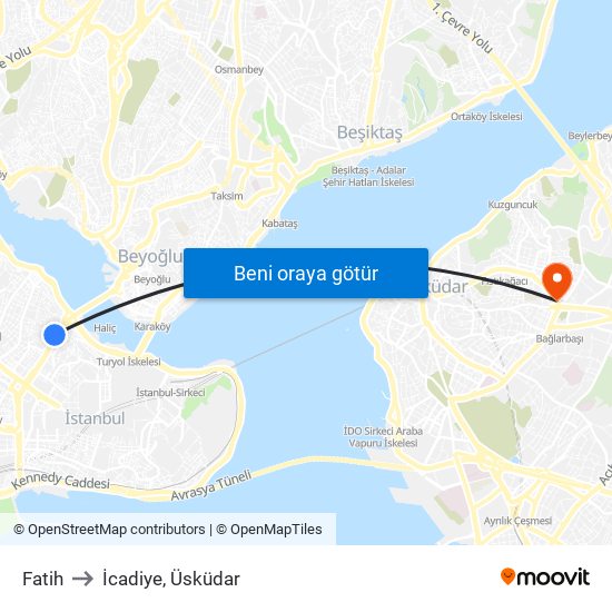 Fatih to İcadiye, Üsküdar map