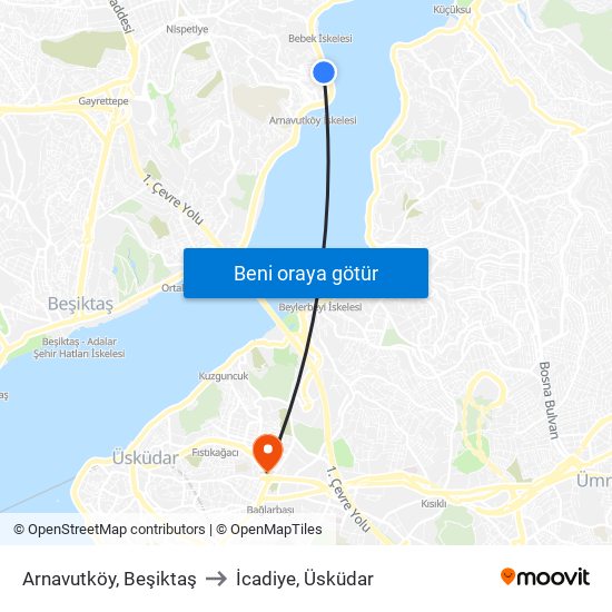 Arnavutköy, Beşiktaş to İcadiye, Üsküdar map