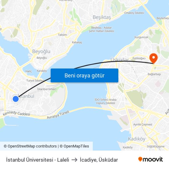 İstanbul Üniversitesi - Laleli to İcadiye, Üsküdar map