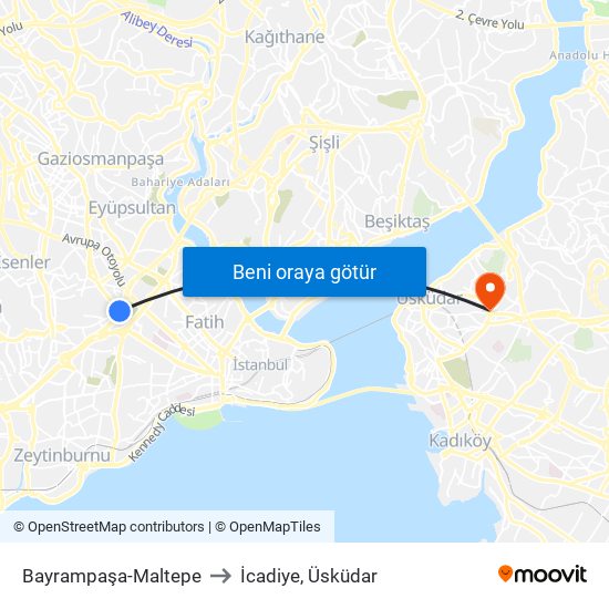 Bayrampaşa-Maltepe to İcadiye, Üsküdar map