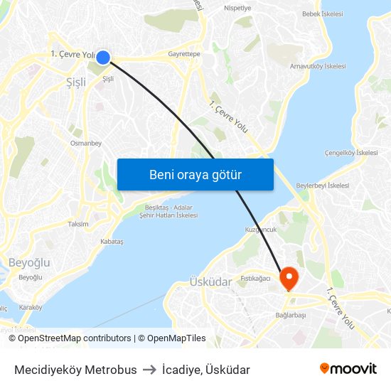 Mecidiyeköy Metrobus to İcadiye, Üsküdar map