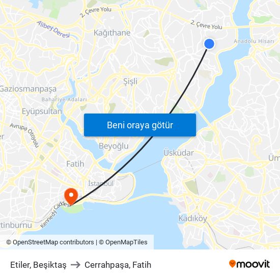 Etiler, Beşiktaş to Cerrahpaşa, Fatih map