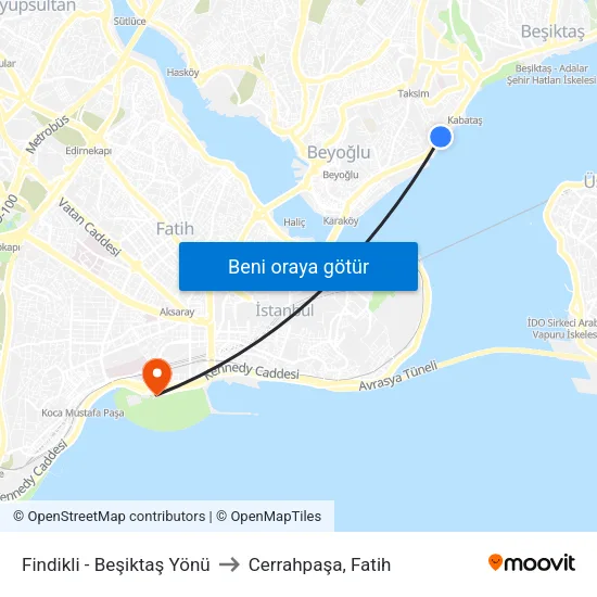 Fındıklı - Beşiktaş Yönü to Cerrahpaşa, Fatih map