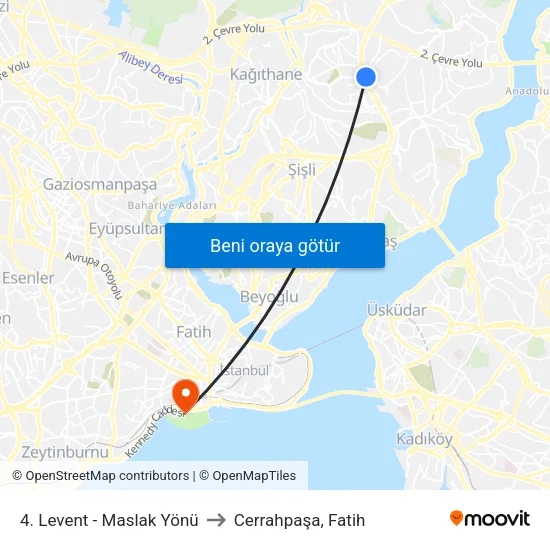 4. Levent - Maslak Yönü to Cerrahpaşa, Fatih map