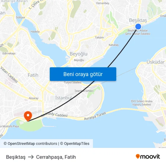 Beşiktaş to Cerrahpaşa, Fatih map
