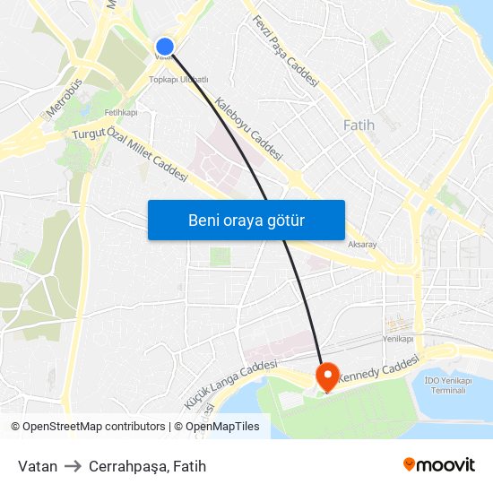 Vatan to Cerrahpaşa, Fatih map