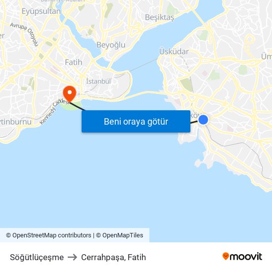 Söğütlüçeşme to Cerrahpaşa, Fatih map