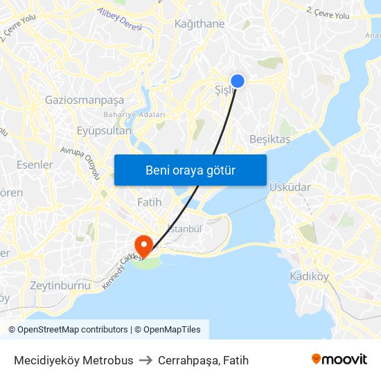 Mecidiyeköy Metrobus to Cerrahpaşa, Fatih map