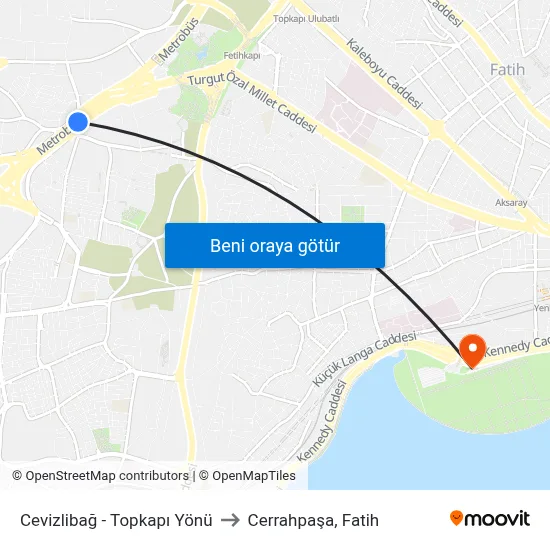 Cevizlibağ - Topkapı Yönü to Cerrahpaşa, Fatih map