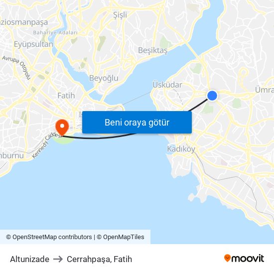 Altunizade to Cerrahpaşa, Fatih map
