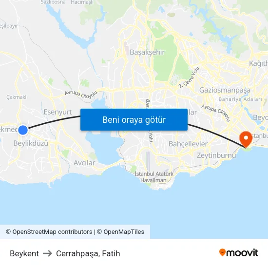 Beykent to Cerrahpaşa, Fatih map