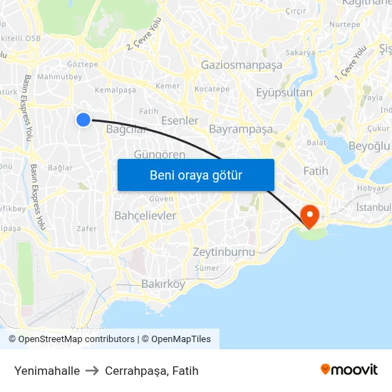 Yenimahalle to Cerrahpaşa, Fatih map