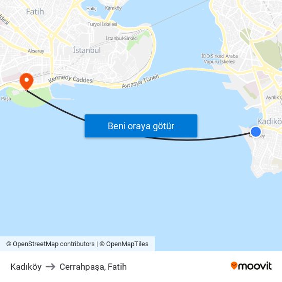 Kadıköy to Cerrahpaşa, Fatih map