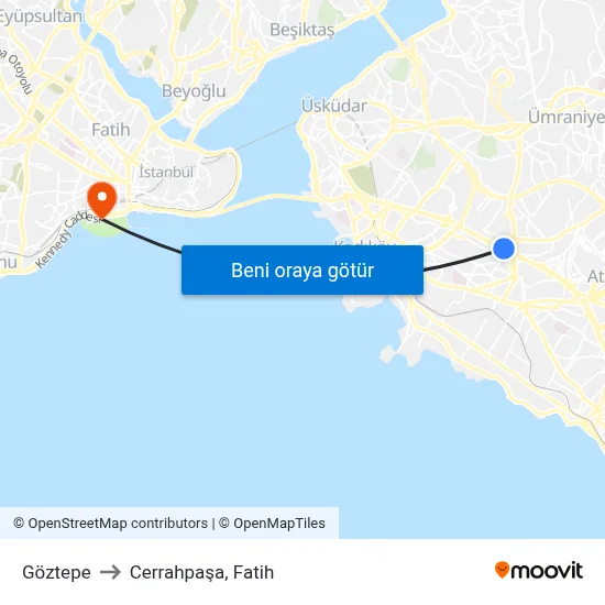 Göztepe to Cerrahpaşa, Fatih map