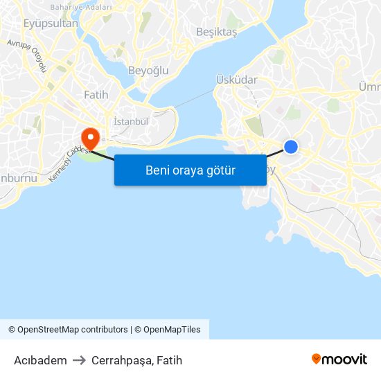 Acıbadem to Cerrahpaşa, Fatih map