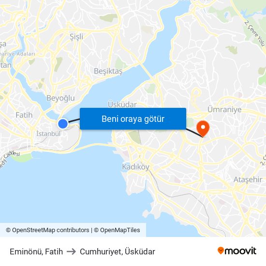 Eminönü, Fatih to Cumhuriyet, Üsküdar map