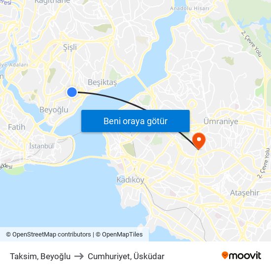 Taksim, Beyoğlu to Cumhuriyet, Üsküdar map