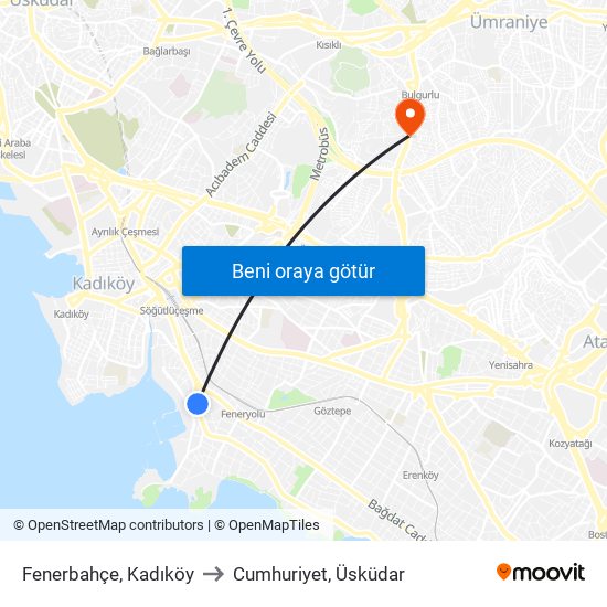 Fenerbahçe, Kadıköy to Cumhuriyet, Üsküdar map