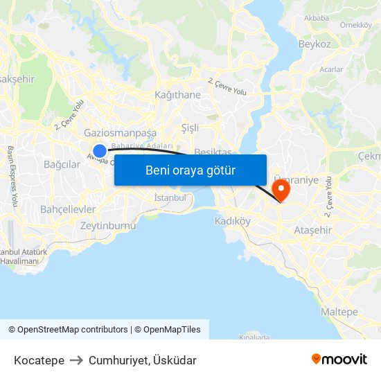 Kocatepe to Cumhuriyet, Üsküdar map