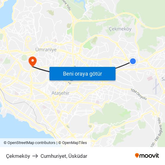 Çekmeköy to Cumhuriyet, Üsküdar map