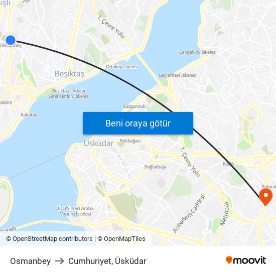 Osmanbey to Cumhuriyet, Üsküdar map