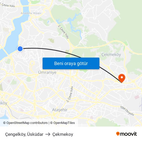 Çengelköy, Üsküdar to Çekmekoy map