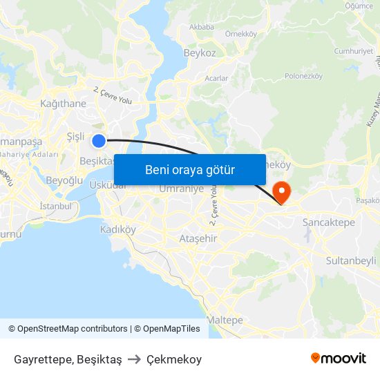 Gayrettepe, Beşiktaş to Çekmekoy map