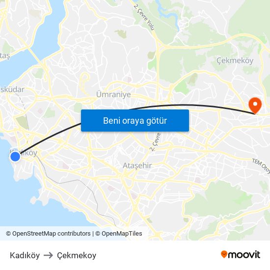 Kadıköy to Çekmekoy map
