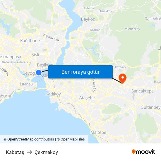 Kabataş to Çekmekoy map