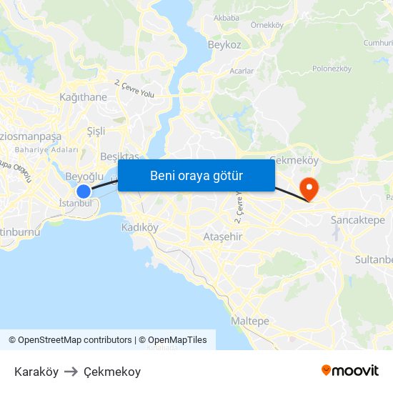 Karaköy to Çekmekoy map