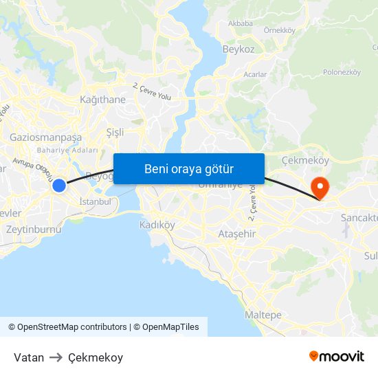 Vatan to Çekmekoy map