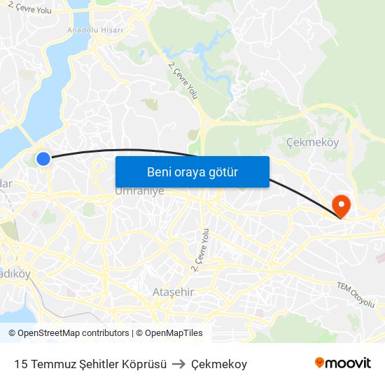 15 Temmuz Şehitler Köprüsü to Çekmekoy map