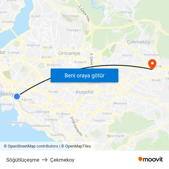 Söğütlüçeşme to Çekmekoy map