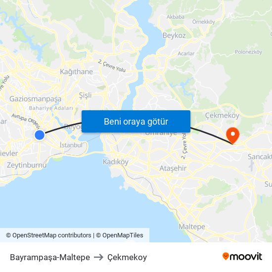 Bayrampaşa-Maltepe to Çekmekoy map