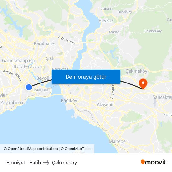 Emniyet - Fatih to Çekmekoy map