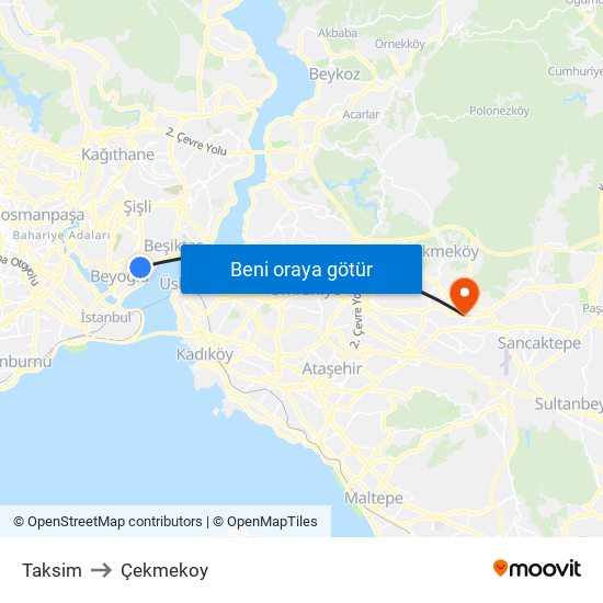 Taksim to Çekmekoy map