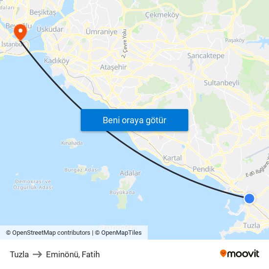 Tuzla to Eminönü, Fatih map