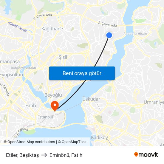 Etiler, Beşiktaş to Eminönü, Fatih map