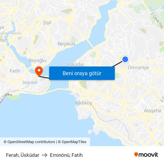 Ferah, Üsküdar to Eminönü, Fatih map