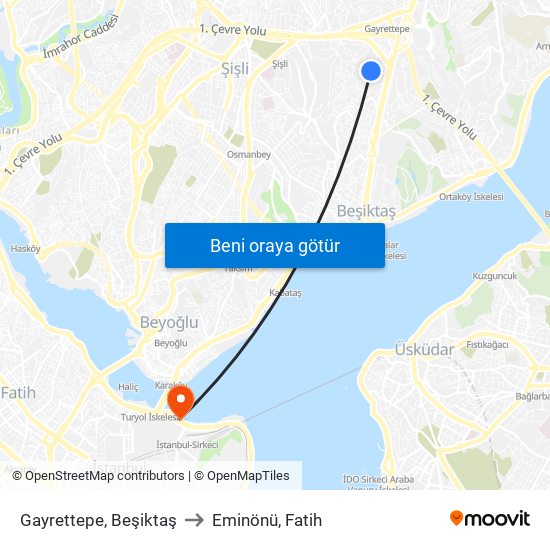 Gayrettepe, Beşiktaş to Eminönü, Fatih map