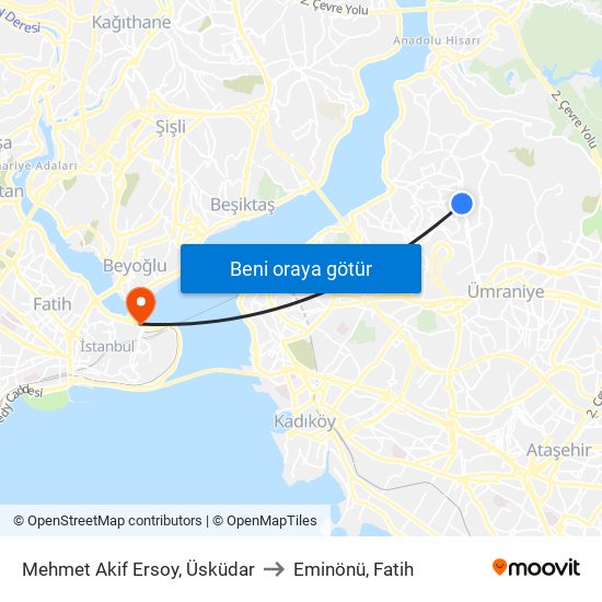 Mehmet Akif Ersoy, Üsküdar to Eminönü, Fatih map