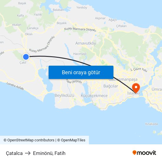 Çatalca to Eminönü, Fatih map